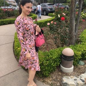 TOPSHOP Floral Pink Romantic Dress Asymmetric US 4